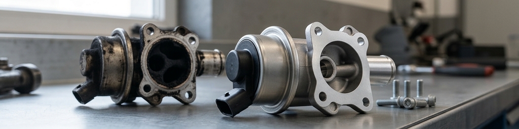Zamena i detalj dela — EGR ventil za SEAT Ibiza IV / V sa vidljivim naslagama čađi tokom pregleda i dijagnostike